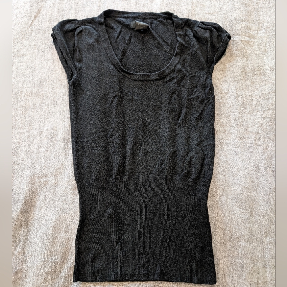 Frenchi Puff Sleeve Knit Top Black Size XS